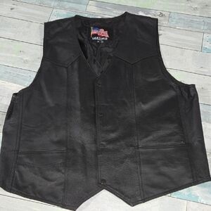 Leather U.S.A. Motorcycle Men's Black Vest With Skull Embroidered Back Sz XL